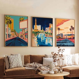 Set of 3 Las Vegas Posters, Nevada USA Travel Prints, City Skyline Wall Art Sets, Colorful Night Poster Decor, Vegas Strip Print Set