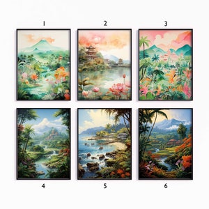 Indonesia Poster Set, Indonesian Travel Prints, Floral Art, Asian Decor, Folk Art Poster, Gallery Wall, Travel Gift, A1/A2/A3/A4