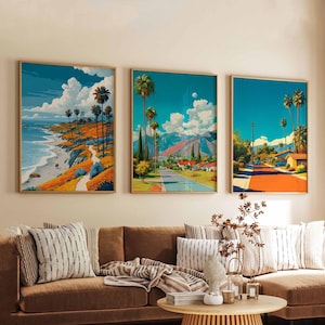 Set van 3 Californië-posters, VS kunstafdrukken aan de muur, Californië reisposterset, afdrukken kustlandschap, natuuravontuurposters