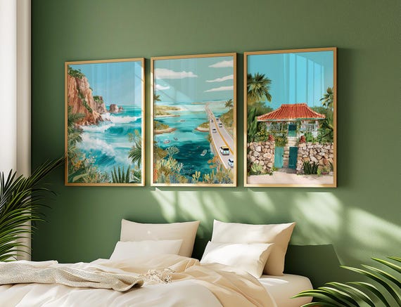 Okinawa Japan Poster Set of 3, Vintage Inspired Tropical Island