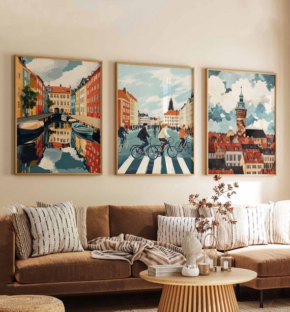 Set of 3 Copenhagen Posters, Denmark Travel Prints, European Wall
