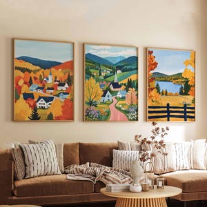Set of 3 Vermont Posters, USA Travel Prints, Fall Landscape Wall Art Sets, Nature Scenery Poster Prints for Home Decor
