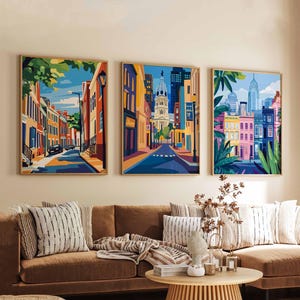 Set of 3 Philadelphia Posters, USA Travel Prints, Pennsylvania Wall Art Sets, City Skyline Posters, Vintage Urban Decor Prints