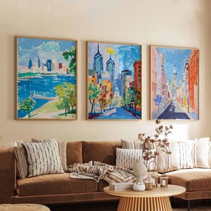 Set of 3 Philadelphia Posters, USA Wall Art Prints, Philadelphia Travel Poster Set, Philly Skyline Prints, Historic City Decor Posters