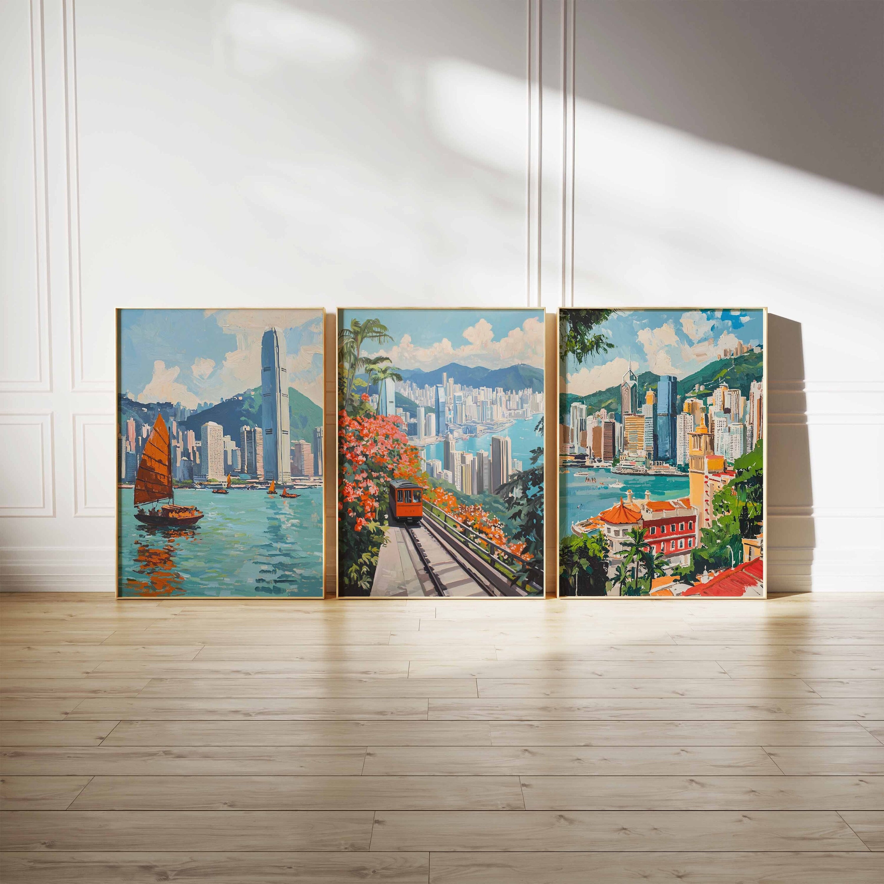 3er Set Hong Kong Poster Set, Vintage Hong Kong Art Set, Hong Kong Poster, China Poster, Asiatisches Poster, Skyline Poster, Urban Reiseplakat