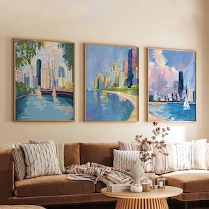 Set of 3 Chicago Illinois Posters, Travel Posters Set, Chicago Prints, Illinois Wall Art, Chicago City Decor, Chicago Skyline Print
