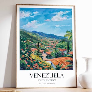 Venezuela Travel Poster, Venezuela Print, Zuid-Amerika Travel Art, Tropisch decor, Latijns-Amerikaanse kunst, Zuid-Amerika Travel Poster, Venezuela Gift