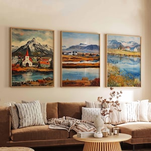 Set of 3 Reykjavik Iceland Travel Posters, Nordic Wall Art Prints, Scandinavian Decor, Iceland Travel Print, Minimalist Reykjavik Poster