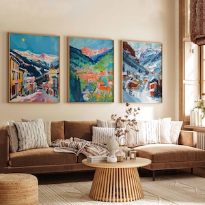 Set of 3 Telluride Posters, Colorado Travel Prints, Ski Town Wall Art Sets, Mountain Landscape Poster Prints for Home Decor