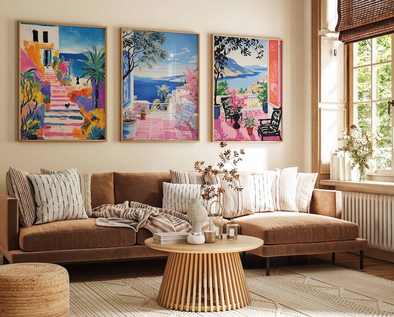 Set of 3 Greek Posters, Vintage Greece Travel Prints, Greece Travel Art, Floral Wall Art, European Travel Art Poster, Greece Decor image 2