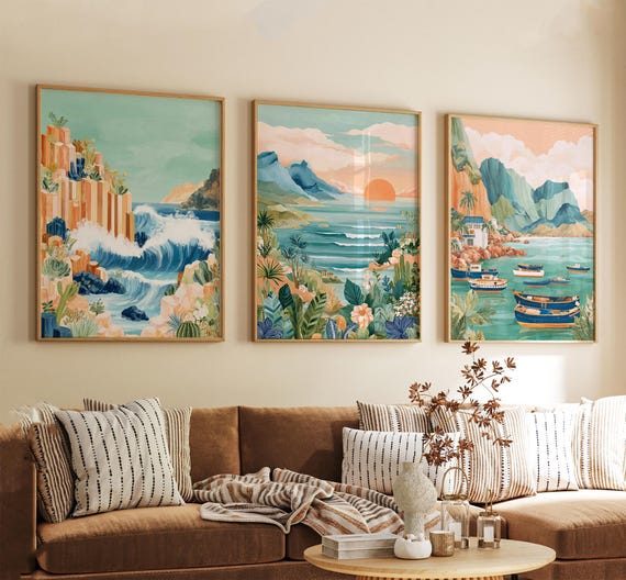 Jeju Island South Korea Poster Set of 3, Vintage Inspired Coastal
