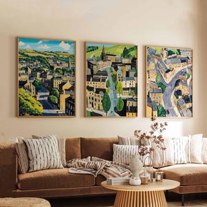 Set of 3 Huddersfield Posters, UK Town Prints, West Yorkshire Wall Art, Huddersfield Art Set, Travel Poster Prints, Vintage Style Decor