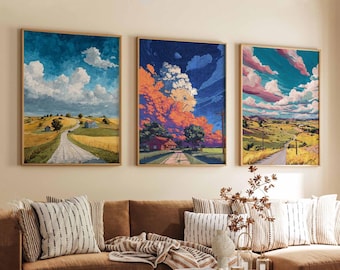 Set of 3 Kansas Posters, USA Wall Art Prints, Kansas Travel Poster Set, Midwest Landscape Posters, Prairie Wall Decor