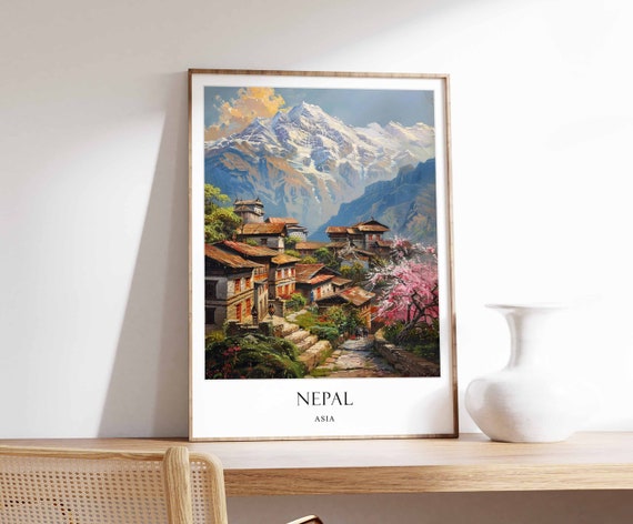 Nepal Poster, Nepal Tourist Attractions, Mount Everest Wall Art, Himalayan Landscape Poster, Kathmandu Scenery Print, Nepal Travel Poster