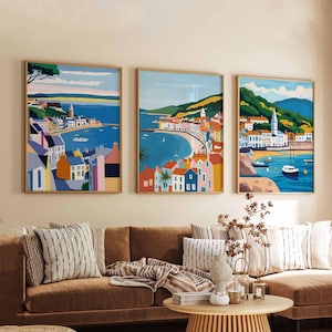 Set of 3 Lyme Regis Posters, England Travel Prints, Seaside Wall Art Sets, Coastal Poster Prints, Lyme Regis Home Decor Gift