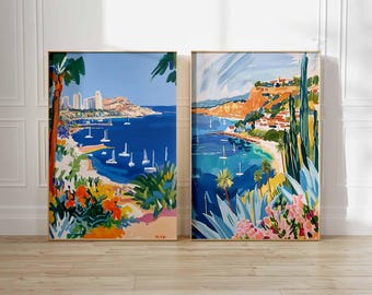 Set of 2 San Diego Posters, California Travel Prints, Vintage Style USA Poster Set, Coastal Wall Art, Beach House Decor, California Wall Art