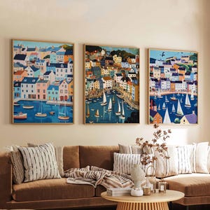 Set of 3 Brixham Posters, Devon Wall Art, UK Travel Prints, Brixham Harbour Poster Set, Coastal Decor, Fishing Village Gift