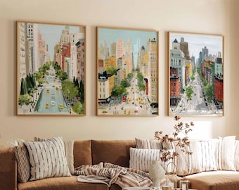 3er Set New York City Poster, USA Reisedrucke, NYC Skyline Wandkunst-Sets, Manhattan Posterdruck, New York Dekor