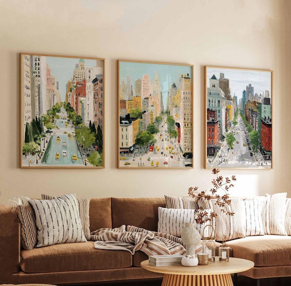 Set of 3 New York City Posters, USA Travel Prints, NYC Skyline Wall Art Sets, Manhattan Poster Prints, New York Decor