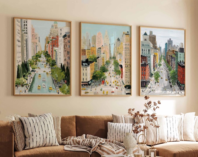 Set of 3 New York City Posters, USA Travel Prints, NYC Skyline Wall Art Sets, Manhattan Poster Prints, New York Decor