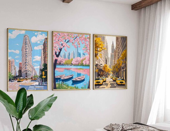 Set of 3 New York Posters, USA Travel Prints, NYC City Wall Art