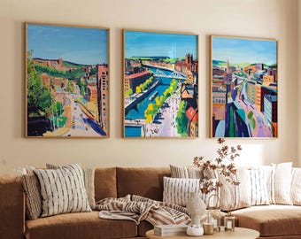 Set of 3 Sheffield Posters, England Travel Prints, Sheffield Wall Art Set, UK City Skyline Posters, Modern Sheffield Art Prints