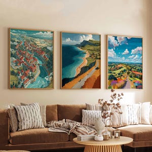 Set of 3 Dorset Posters, England Travel Prints, Dorset Wall Art Set, Jurassic Coast Posters, Seaside Landscape Decor Prints