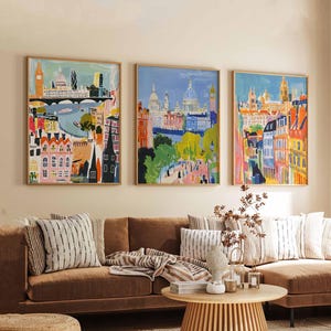 Set of 3 London Posters, UK Travel Prints, London Wall Art Set, British Landmark Poster Set, Modern London Prints, Cityscape Decor Gift