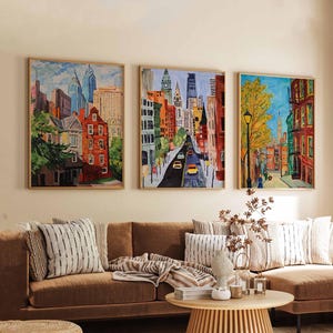 Set of 3 Philadelphia Posters, USA Wall Art Prints, Philadelphia Travel Poster Set, Philly Skyline Prints, Historic City Decor Posters