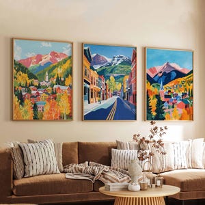 Set of 3 Telluride Posters, Colorado Travel Prints, Ski Town Wall Art Sets, Mountain Landscape Poster Prints for Home Decor