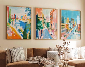Set of 3 Memphis Posters, Tennessee City, USA Travel Prints, Retro Memphis Poster Set, Vintage Tennessee Decor Prints