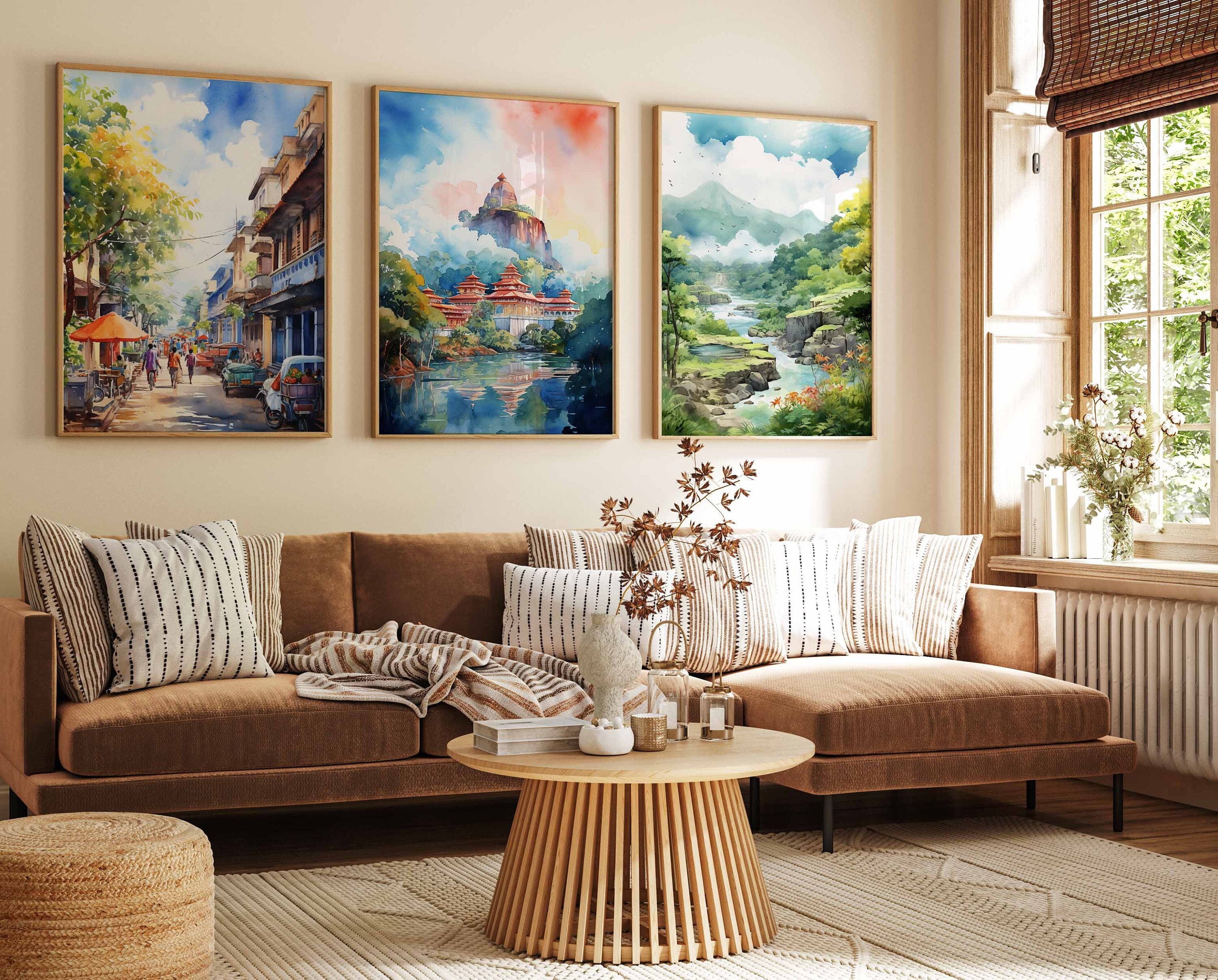 Ensemble de 3 affiches du Sri Lanka, impressions florales sri-lankaises vintage, art du Sri Lanka, affiche d'art folklorique, art de voyage en Asie, décoration asiatique, cadeau asiatique