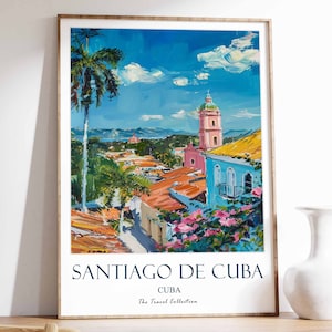 Póster de Santiago de Cuba, Impresión de viaje de Santiago de Cuba, Arte de viaje a Cuba, Decoración tropical, Arte de pared caribeño, Regalo de Santiago de Cuba