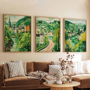 Set of 3 Matlock Bath Posters, Peak District Art Prints, Scenic River, Hillside Wall Decor, Vintage Nature Poster Set
