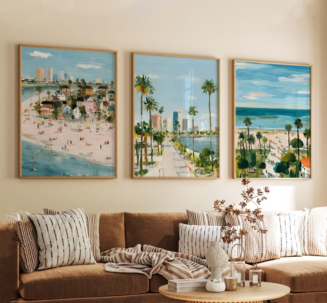 Long Beach California Poster Set of 3 Coastal Travel Wall Art Usa Ocean ...