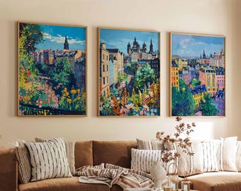 Set of 3 Glasgow Posters, Scotland Travel Prints, Glasgow Wall Art Set, Cityscape Poster Prints, Modern Home Decor Gift