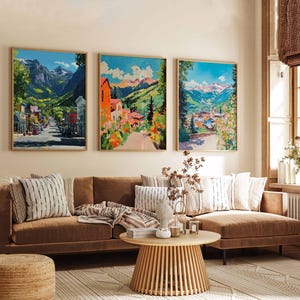 Set of 3 Telluride Posters, Colorado Travel Prints, Ski Town Wall Art Sets, Mountain Landscape Poster Prints for Home Decor