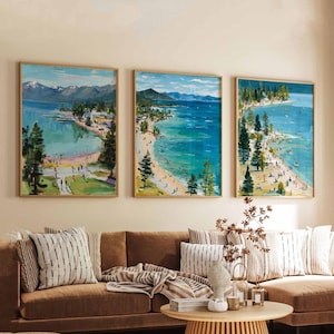 Set of 3 Lake Tahoe Posters, USA Travel Prints, California Nevada Wall Art Sets, Nature Landscape Poster Decor, Scenic Lake Print Set