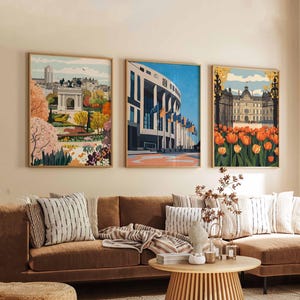 Set of 3 Brussels Posters, Belgium Travel Posters, Brussels Wall Art, Cityscape Prints Set, European Landmark Poster Decor