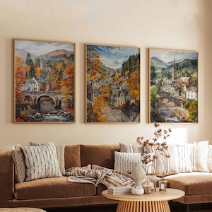 Set of 3 Dunkeld Posters, Scotland Travel Prints, Dunkeld Wall Art Set, Scottish Village Poster Prints, Dunkeld Decor Gift Idea