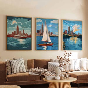 Set of 3 Cleveland Ohio Posters, Travel Posters Set, Cleveland Prints, Ohio Wall Art, Cleveland City Decor, Cleveland Skyline Print