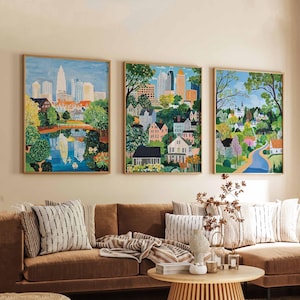 Set of 3 Charlotte North Carolina Posters, Travel Posters Set, Charlotte Prints, North Carolina Wall Art, Charlotte City Decor