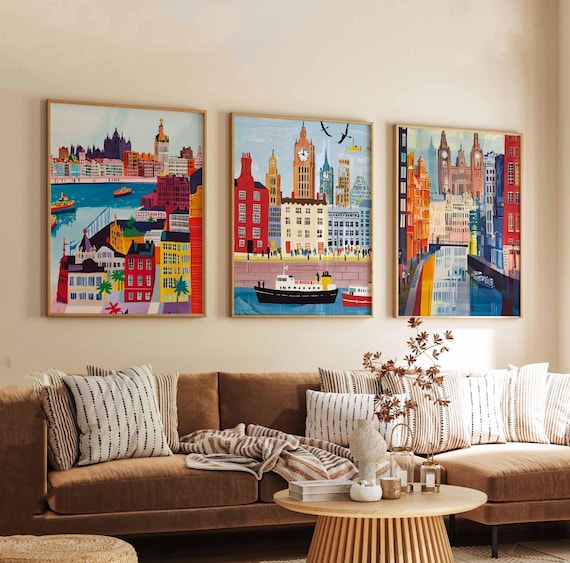 Set of 3 Liverpool Posters, UK Travel Prints, Liverpool Wall Art Set, British City Posters, Modern Liverpool Print Set