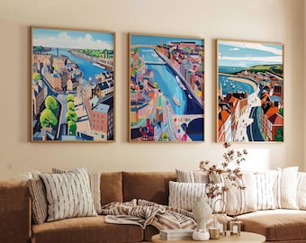 Set of 3 Newcastle Posters, UK Travel Prints, Newcastle Wall Art Set, City Skyline Poster Prints, Modern Home Decor, Newcastle Print Set