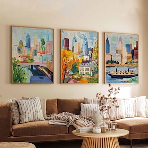 Set of 3 Philadelphia Posters, USA Wall Art Prints, Philadelphia Travel Poster Set, Philly Skyline Prints, Historic City Decor Posters