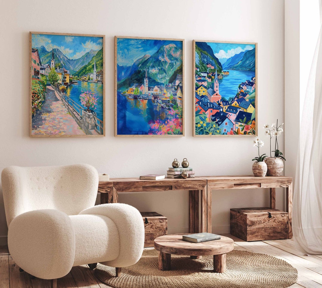 Image showcasing Set of 3 Hallstatt Posters, Hallstatt Travel Prints, Hallstatt Art ...
