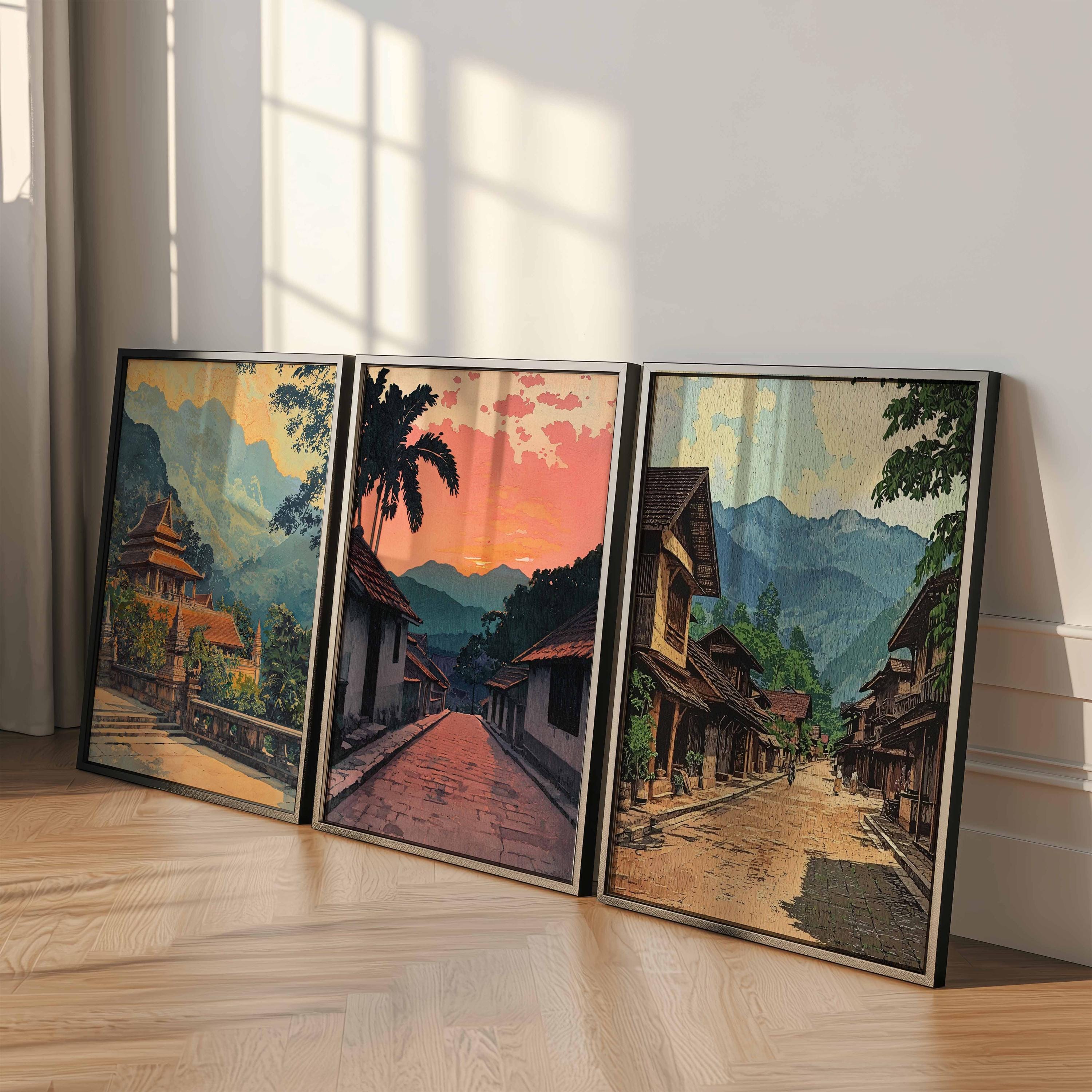 FYRN LAOS LUANG PRABANG Poster De Voyage Vintage - Art Mural Rétro Esthétique - Décoration De Chambre Ou De Bureau - 50 X 75 Cm - Style Sans Cadre