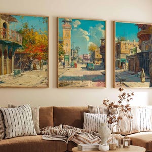Set of 3 Faisalabad Posters, Pakistan Travel Prints, Faisalabad Travel Art, Islamic Wall Art, Islamic Travel Posters, Muslim Travel Print