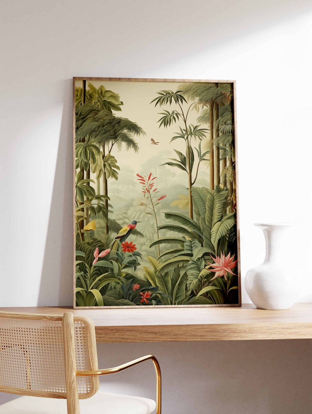 Impression D'art Mural Sur Toile - Motif Floral Tropical Vintage En édition Unique