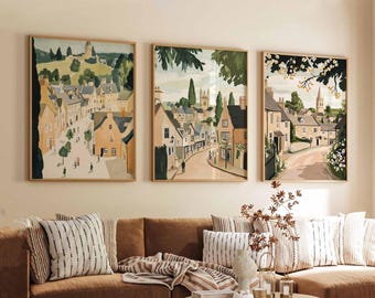 Set of 3 Stow on the Wold Posters, England Travel Prints, Cotswolds Wall Art Sets, Market Town Poster Prints, Countryside Home Decor Gift